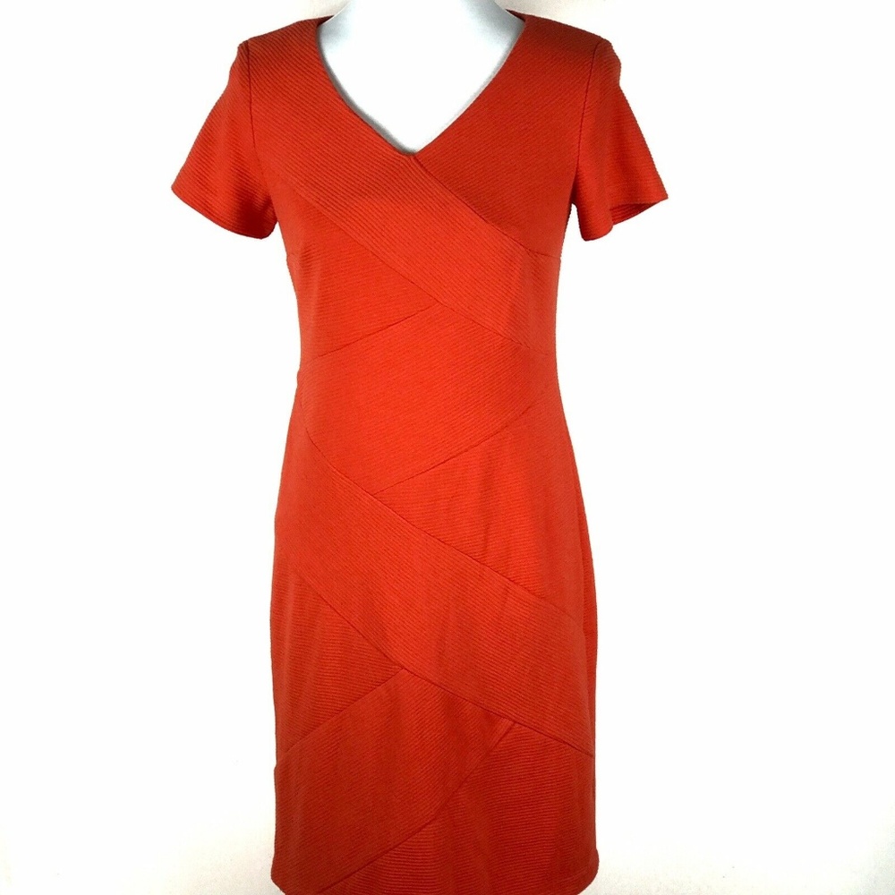 AGB Sheath Red Dress V Neck Short Sleeve Ribbed